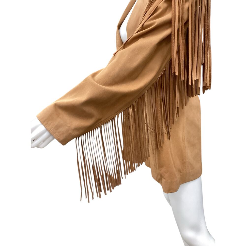VTG La Nouvelle Renaissance Women’s Leather Jacket Size L Fringes Camel Color - Picture 6 of 8